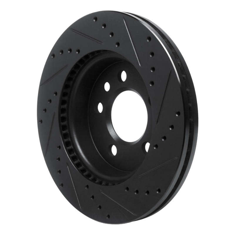 Volkswagen AMAROK Brake Rotor (1) - Front Left - R1 Concepts - Drilled & Slotted - Black - `10-`17